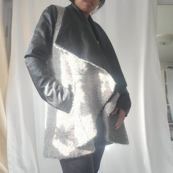 Melissa NEPTON Wool and Faux Leather  Jacket Cardigan - Picture 15 of 16